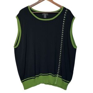 Finity Woman Sweater Vest Women 3X Black Green Knit Sleeveless Crew Neck